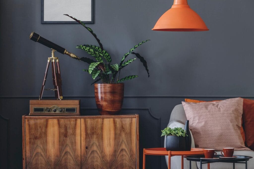 retro grey living room interior
