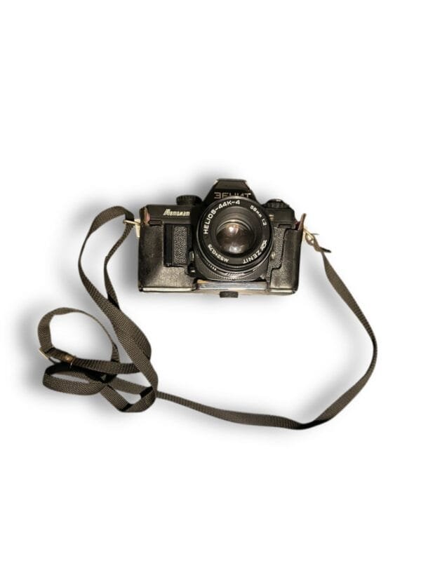 A zenit automat camera with a helios-44k-4 58mm f/2 lens.