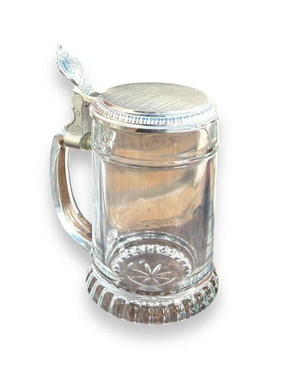 Vintage glass beer stein mug with a pewter lid